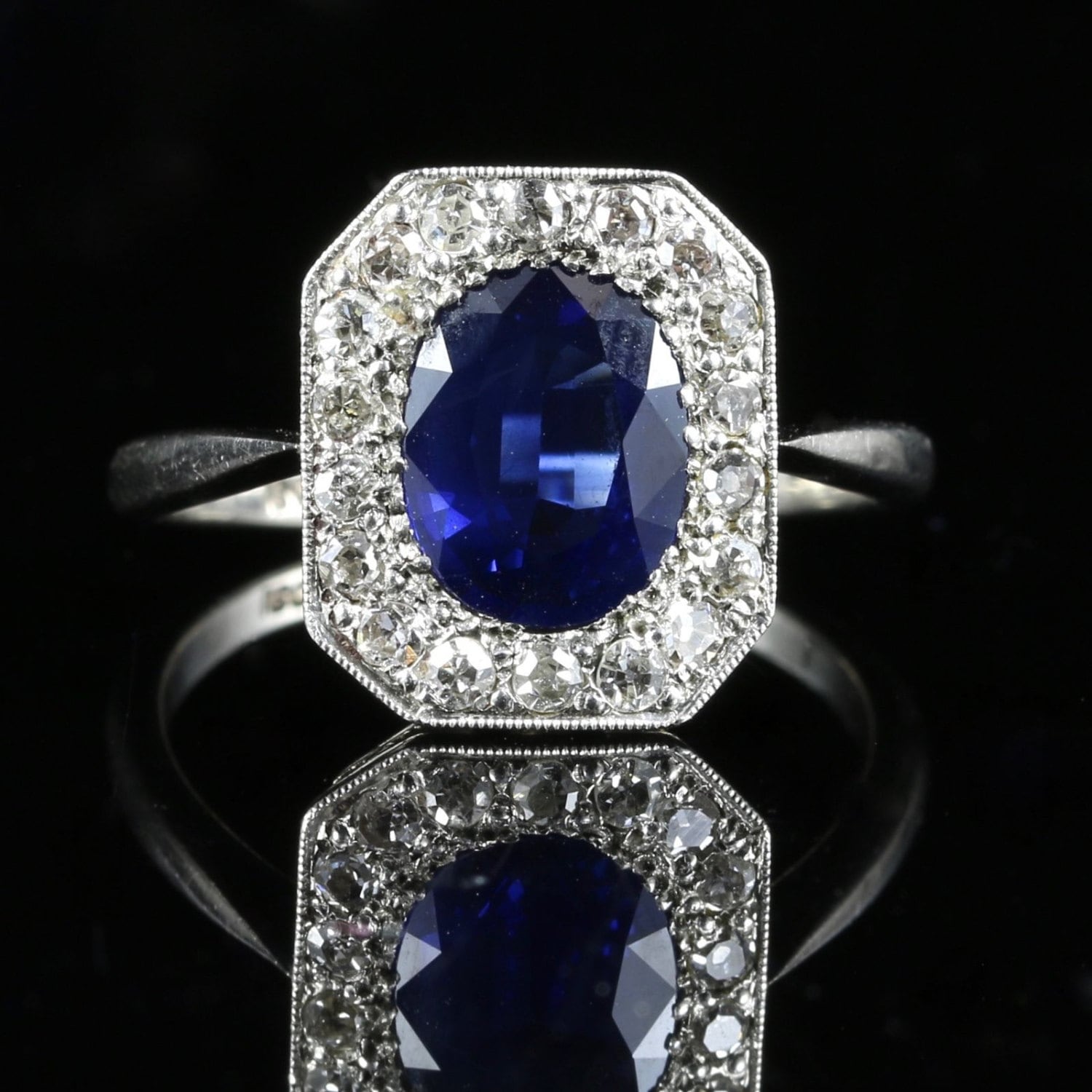 Antique Art Deco 3ct Sapphire & Diamond Ring 18ct Platinum
