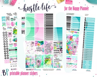 Hustle Life | Weekly Printable Planner Kit | Planner Stickers | Cut Line Files | for use with Happy Planner
