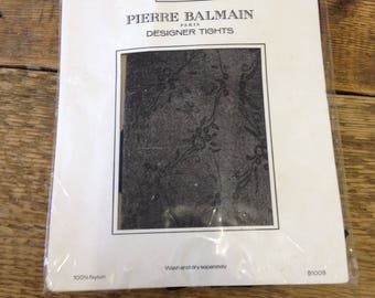 Vintage Pierre Balmain -Black Floral Patterned Tights - One Size Retro Nylons Hosiery. Sealed Package.