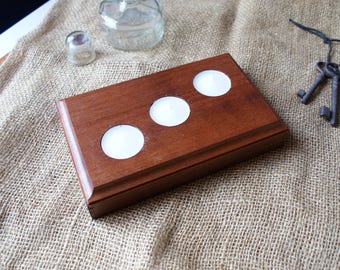 Upcycled Red Wood Block - 3 Tea Lights - Minimalist Design Candle Holder