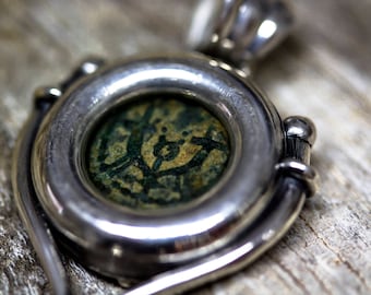 Ancient coin necklace-ancient coin set in silver pendant- Ancient coin 2000 years old ancient coin pendant Ancient Judaea coin