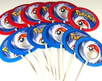 12 Upcycled Pokemon Cupcake Toppers - Pokemon Cake Toppers - Pokemon Party - Pokemon Birthday Party - Pokemon Go