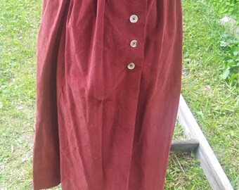 Vintage High Waist Maroon Corduroy Flare Midi Skirt W/ Pockets