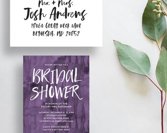watercolor bridal shower invitations // purple bridal shower invite // deep purple watercolor invite // PRINTED invites // custom