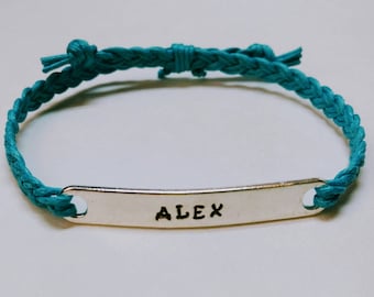 Custom Stamped Bracelet- Braided- Friendship Bracelet- Medical ID- Personalize- Pick your color cord- Up to 14 letters