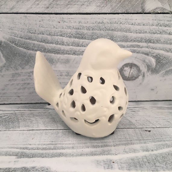 Hand Painted Antique White Ceramic Bird Sachet Potpourri