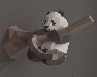Panda Wall Decor Paper Sculpture, 3D Papercraft, Panda Gift, DIY Gift 3D Origami, Wall Paper 3d Puzzle, Room Decor, Pdf Papercraft Model Kit