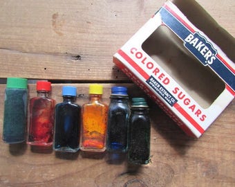 Baker's Extract Bottles Vintage Colored Sugars Retro Kitchen Decor