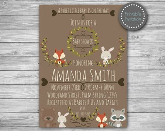 Woodland baby shower invitation, woodland baby shower invite, forest baby shower, baby shower invitation, baby boy invitation, woodland