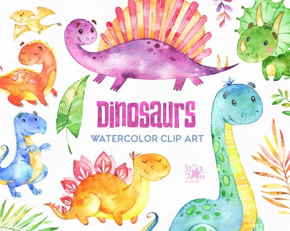 Dinosaurs. Watercolor clip art characters cute dino's