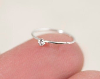 Tiny Nose Hoop, Silver Nose Hoop, Tiny Nose Ring, Tiny Nose Ring, CZ Nose Hoop, Small Nose Hoop, Small CZ Nose Hoop, CZ Nose Ring,