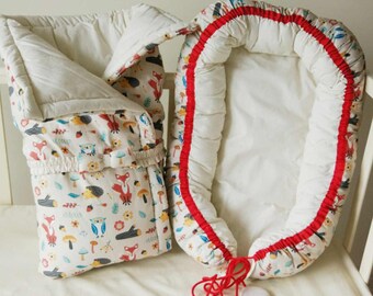 Baby nest,babynest,baby cocoon,baby nest bed,baby co sleeper,baby blanket,woodland bedding,eco friendly bedding,fox print baby