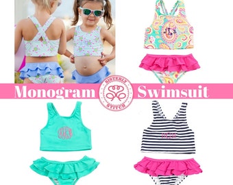 Baby Girl Swimsuit with Monogram Initails