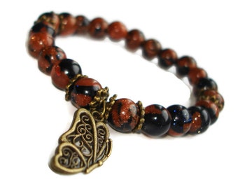 Vintage bracelet with antique butterfly jewelry vintage style brown bronze bracelet jewelry jewels terracotta jewellery goldstone bracelet