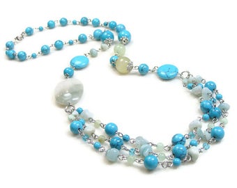 Blue gemstone necklace turquoise jewelry sets for bridesmaids gifts a budget Turquoise necklace and earring set Mint necklace for girlfriend