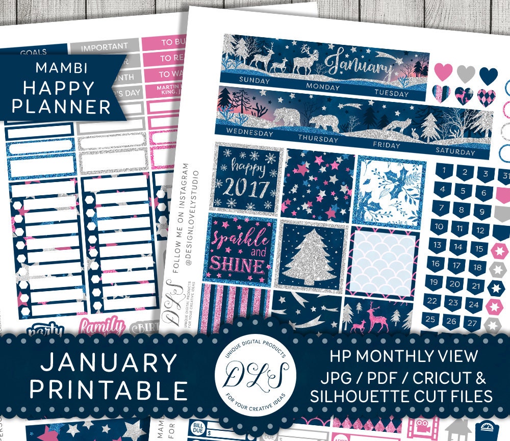 January Stickers January Monthly View Mambi Happy Planner