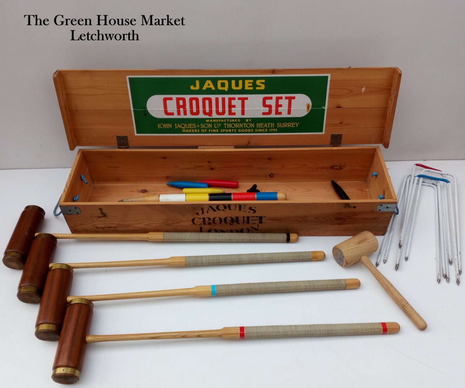 Quality Vintage Jaques Croquet Set Boxed Hardwood & Ash