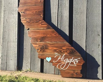 Stained Wood California Sign | 16", 24", 30", 36" | Wall Art | State Flag Wood Guestbook Sign Shape Cutout | California Wood Guestbook