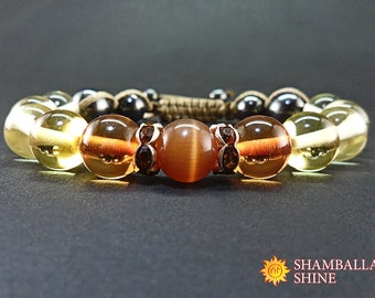 Yoga meditation bracelet Light amber jewelry Women amulet Healing women bracelet Light stone beads Positive energy jewelry Shamballa stone