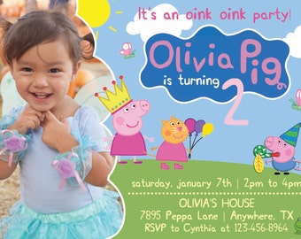 Peppa Pig Birthday Invitation with Photo! Peppa and Friends! Digital File, Print at Home.