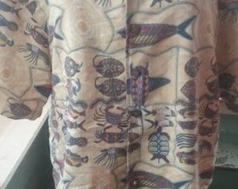 Vintage Men's Aquatic Themed Button Up Oxford Shirt size XL!