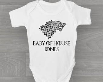 Personalised Game of Thrones Baby Grow, New Unique Bodysuit Baby Onesie Gift.