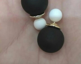 Ear Jacket, Double Sided Earrings, Matte Earrings, Faux Pearl, Stud Earring , Gray Earrings, Black Earrings, Peekaboo Earrings