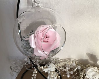 Pink paper rose-paper flower-glass bauble- pink rose- Mother's Day- gift for her- elegant- beautiful rose-birthday-first anniversary