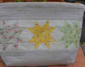 Sewing/Makeup pouch- Linen and Patchwork.