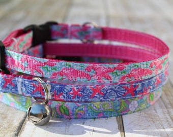 Nautical Cat Collar - Designer Inspired Cat Collars - XS Dog Collars - Floral Cat Collar - XS Dog Harness - Star Fish Cat Collar