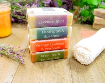 Soap Gift Set, 4 Natural Soaps, Bar Soap, Handmade Soap, Teacher Gift, Essential Oil Soap, Wedding Soap, Vegan Soap, Homemade Soap