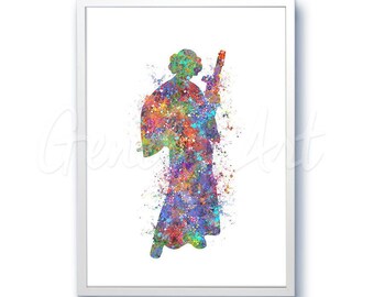 Star Wars Princess Leia Watercolor Art Silhouette Poster Print - Wall Decor - Watercolor Painting - Home Decor - Kids Decor