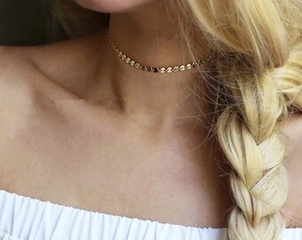 Gold Coin Choker - Gold Disc Necklace - Gold Coin Necklace - Coin Tattoo Choker - Boho Jewelry - Bohemian Choker - Gold Choker