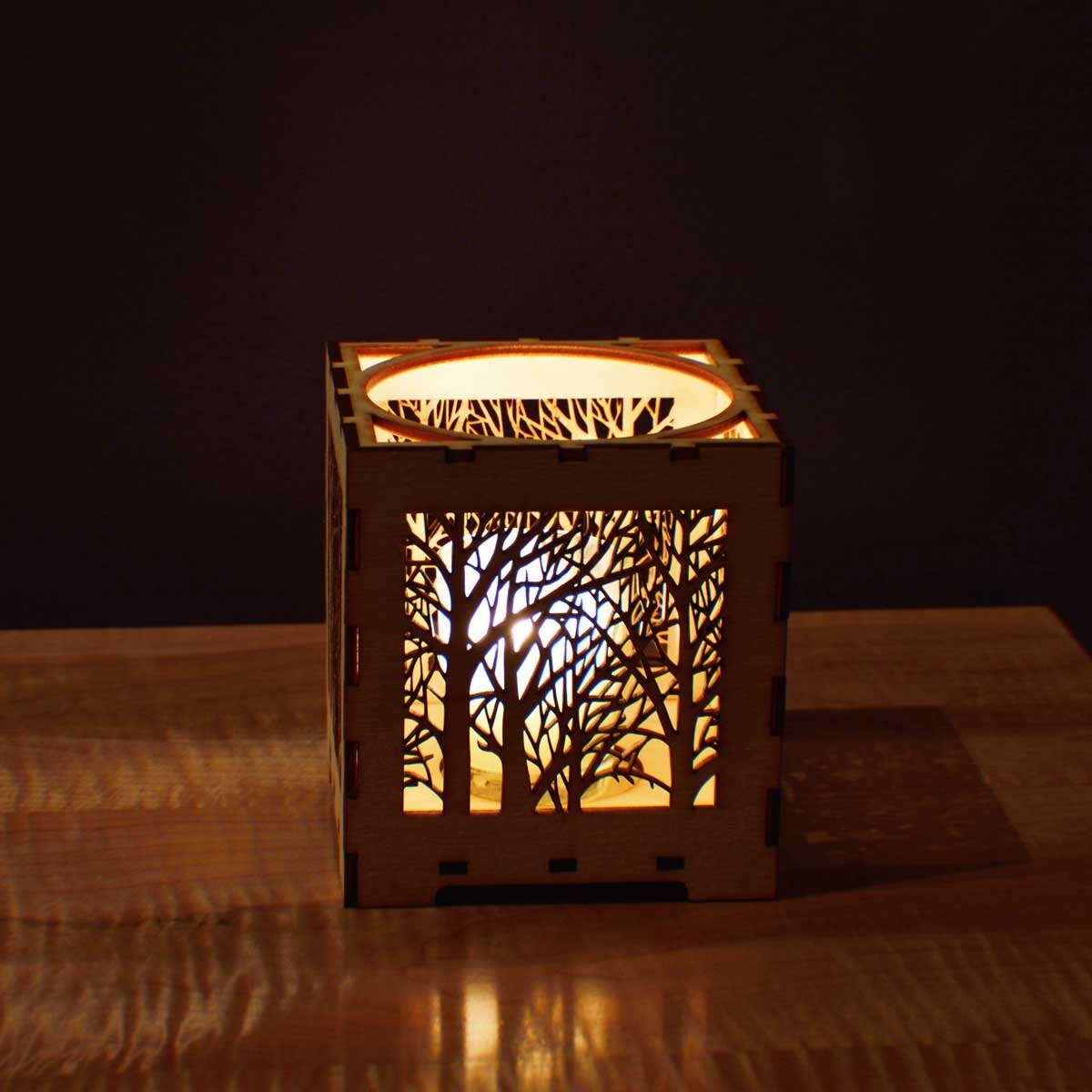 Laser Cut Wood Votive Candle Holder Forest