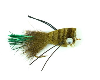 Bass Fly Fishing Bug: Deer Hair Popper Olive - Hook Size 8 - Premium Wide Gape Bass Hooks With Weed Guard