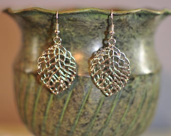 Gold Leaf Earrings, Leaf Earrings, Gold Earrings