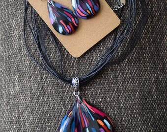 DREAM DROP- Black-dropPendant PolymerClay FashionJewelry #CasualJewelry