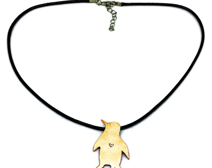 Copper Penguin Pendant, Hidden Bail Penguin Necklace, Hand Stamped Heart Penguin, Penguin Jewelry, Unique Birthday Gift