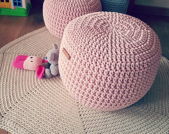Pale Pink Pouf 16 Stuffed Hand Crochet Ottoman Perfect Size Used As Pale Pink Pouf 16 Stuffed Hand Crochet Ottoman Perfect Size Used As