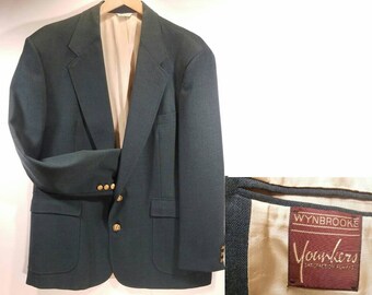 Vintage Green Blazer, 44R, Gold Colored Buttons, Fully Lined, 2 Button Front, Single Vent, Wynbrooke by Younkers Excellent Condition
