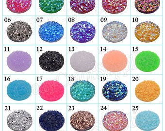10MM Round Druzy Cabochons-10mm Faux Drusy Cabochons-Glitter resin cabochon-Earring Findings Cameo Setting-DIY faux druzy earring-30 Color