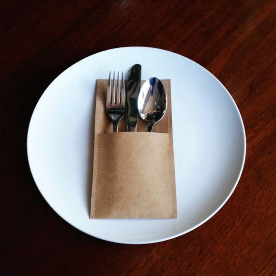 100x Kraft Paper Silverware Pouch/Holder for Weddings