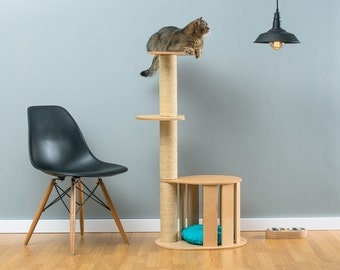 Cat house with sisal tree Cletis | WORLDWIDE SHIPPING | Modern Cat Furniture | Climb Tree | Shelf | Toy | Bed | House | Tower