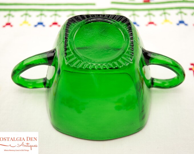 Vintage Creamer And Sugar | Anchor Hocking Forest Green | Depression Glass