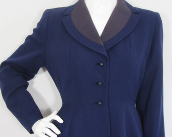 Vintage 1950s DEBAUHAW FREEBODY Navy Blue Wool Coat-UK 6/8