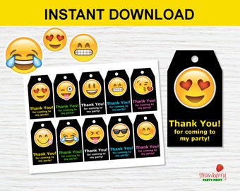 Emoji Thank You Tags, Emoji Party Favors, Emoji Printable, Emoji Gift Tags, Emoji Party Tags, Favor Tags, Tags Printable, Labels