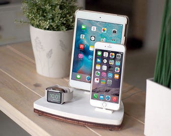 NytStnd TRIO 1 White - FREE 2 Day SHIPPING Charging Station for iPhone 7 iPad Apple Watch Apple Tv Oak Maple Wood Birthday Gift Present