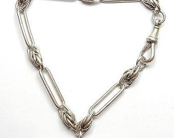 Antique Victorian 925 Sterling Silver Trombone Link Fancy Albert Watch Chain/Bracelet & T Bar