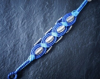 Bracelet femme macramé ethnique , bracelet turquoise , bracelet OM , bijoux fantaisie , bracelet bleu