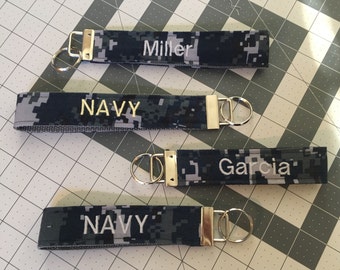 Personalized US Navy Embroidered Blue Digital Key Chain